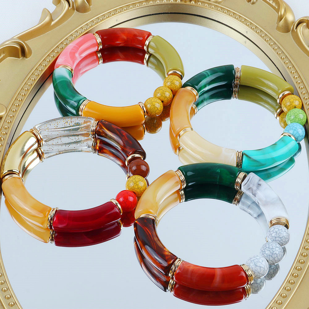 Resin Bangle Bracelet - Fishsheep novo colorido acrílico bambu pulseiras