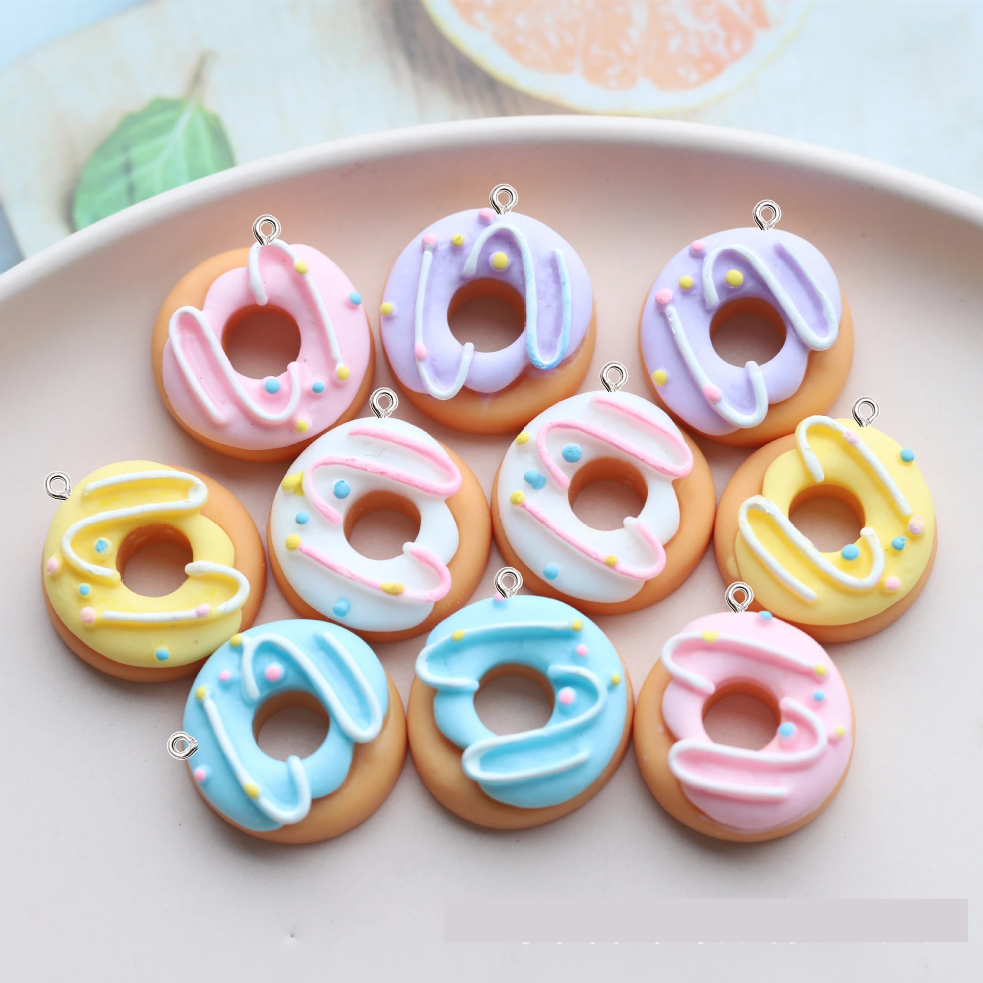 Resin Bangle Bracelet - 10 pçs kawaii cor donut resina